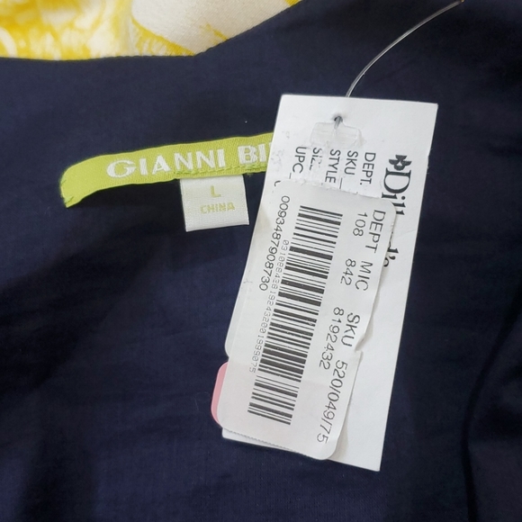 GIANNI BINI NAVY GROMMET FLOUNCE HEMLINE LINEN BLEND DRESS SIZE LARGE - Picture 9 of 10